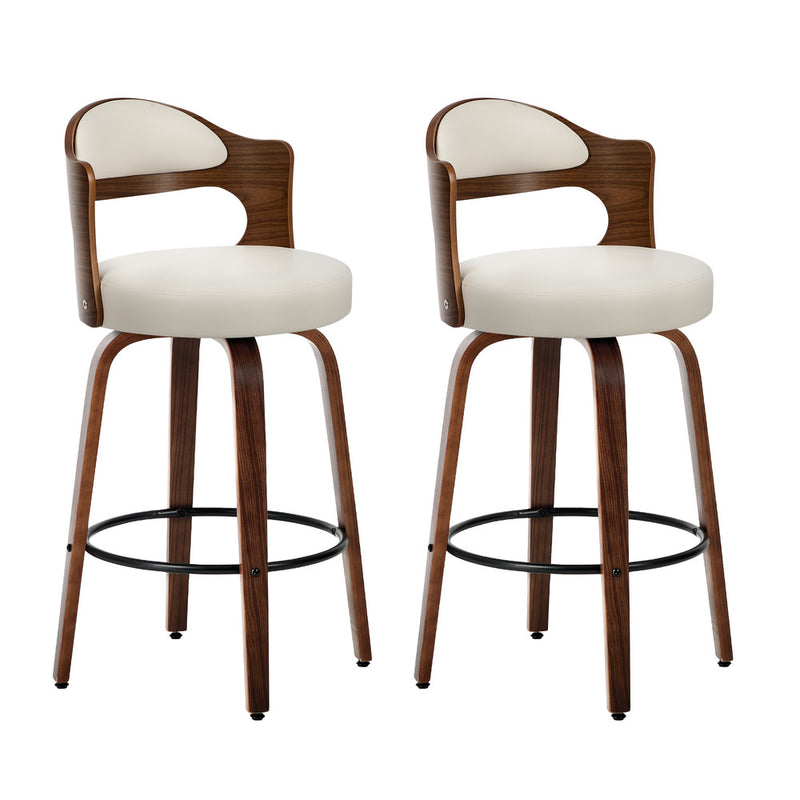 Oikiture 2x Bar Stools Kitchen Swivel Chair Shell Leather White