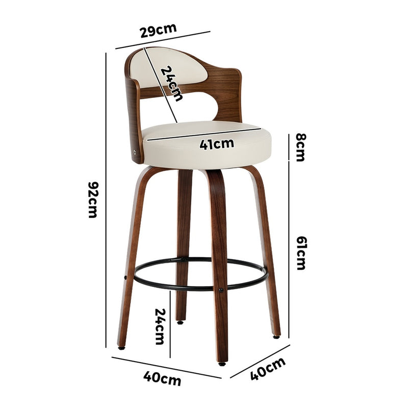 Oikiture 2x Bar Stools Kitchen Swivel Chair Shell Leather White