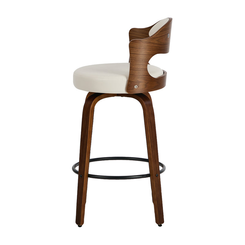 Oikiture 2x Bar Stools Kitchen Swivel Chair Shell Leather White
