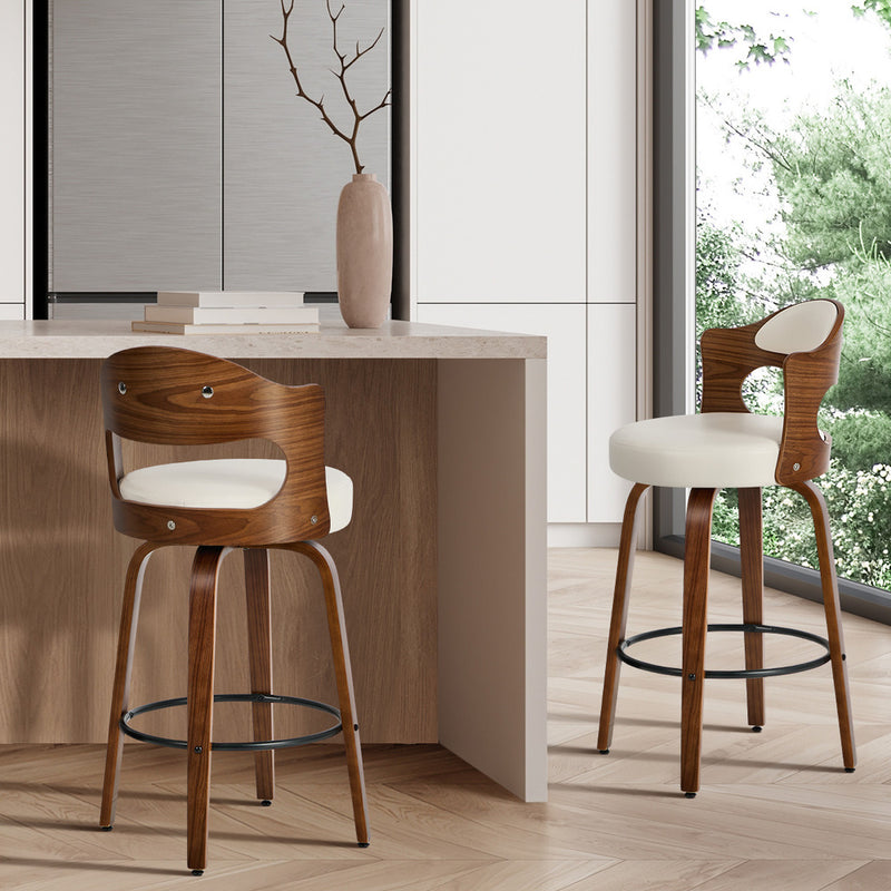 Oikiture 2x Bar Stools Kitchen Swivel Chair Shell Leather White