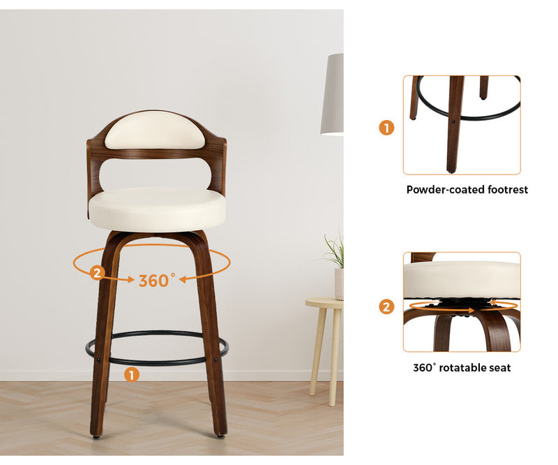 Oikiture 2x Bar Stools Kitchen Swivel Chair Shell Leather White