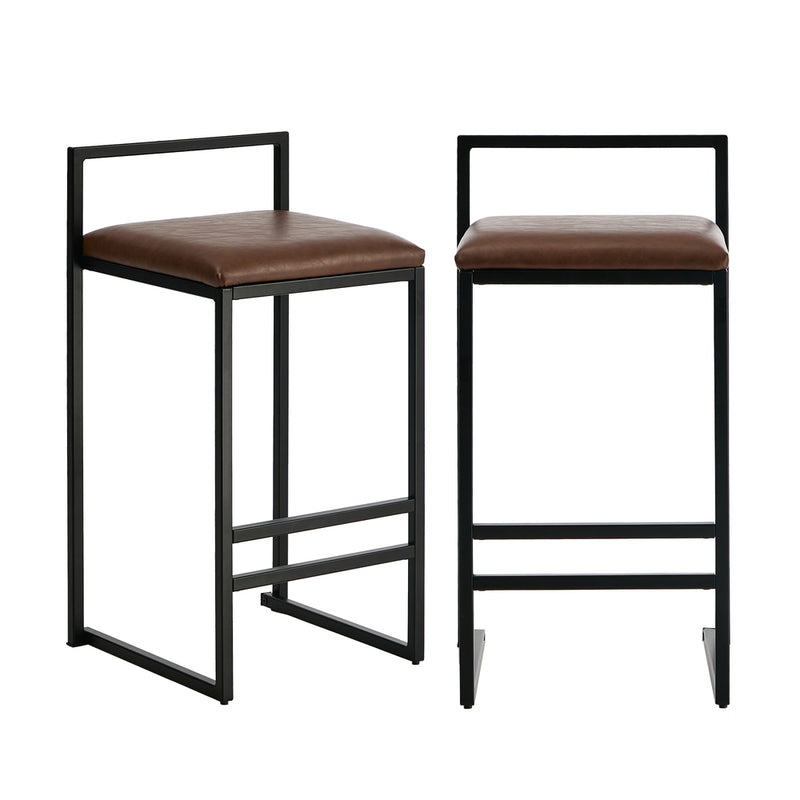 Oikiture 2x Bar Stools Metal Counter Chair Barstools Brown Leather