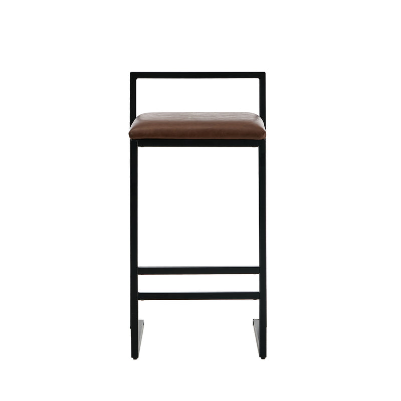 Oikiture 2x Bar Stools Metal Counter Chair Barstools Brown Leather