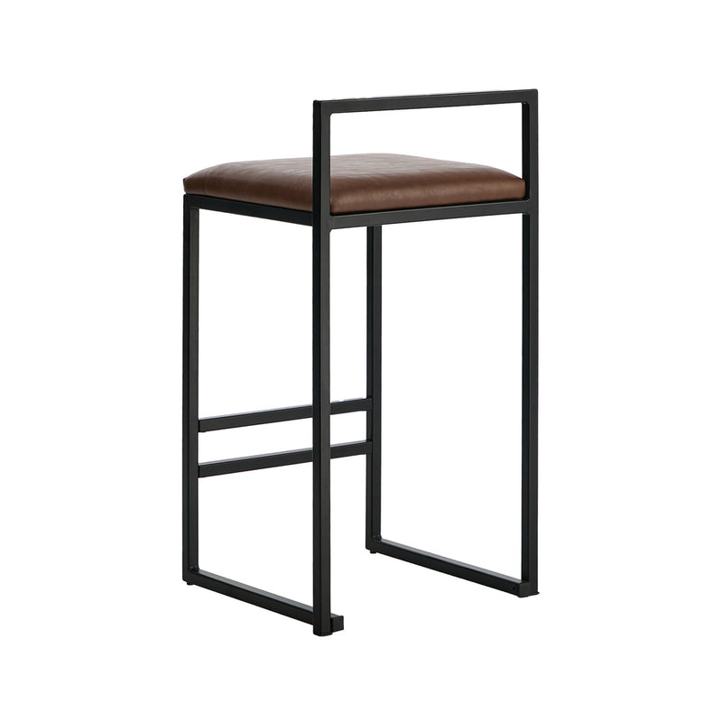 Oikiture 2x Bar Stools Metal Counter Chair Barstools Brown Leather