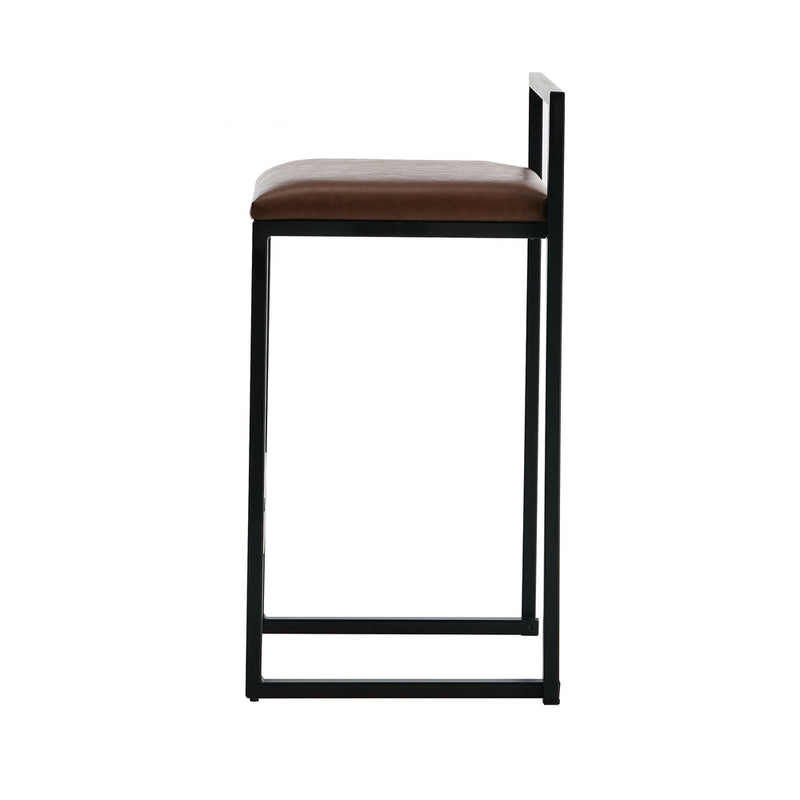 Oikiture 2x Bar Stools Metal Counter Chair Barstools Brown Leather
