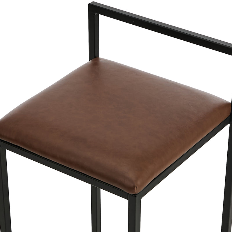Oikiture 2x Bar Stools Metal Counter Chair Barstools Brown Leather
