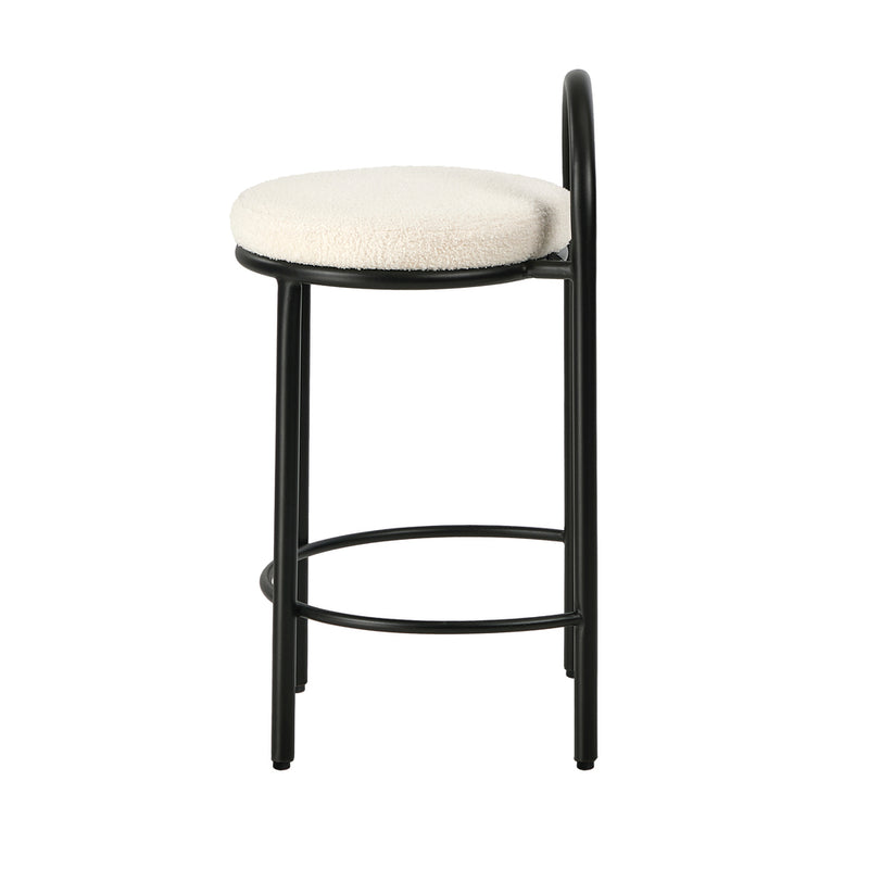 Oikiture 2x Bar Stools Dining Chairs Round Stool Counter Seat Boucle
