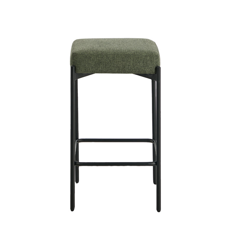 Oikiture 2x Bar Stools Kitchen Counter Stool Linen Seat Metal Green