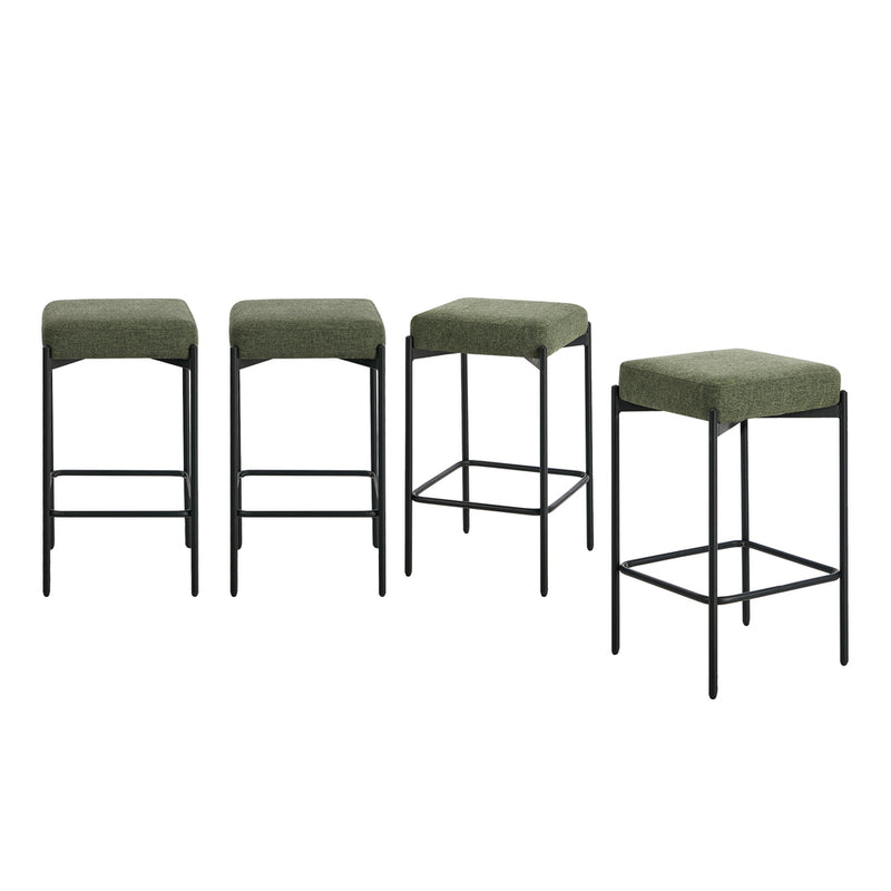 Oikiture 4x Bar Stools Kitchen Counter Stool Linen Seat Metal Green