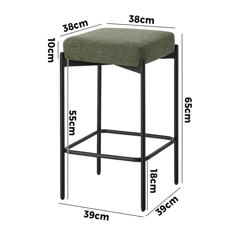 Oikiture 4x Bar Stools Kitchen Counter Stool Linen Seat Metal Green