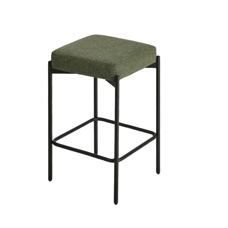 Oikiture 4x Bar Stools Kitchen Counter Stool Linen Seat Metal Green