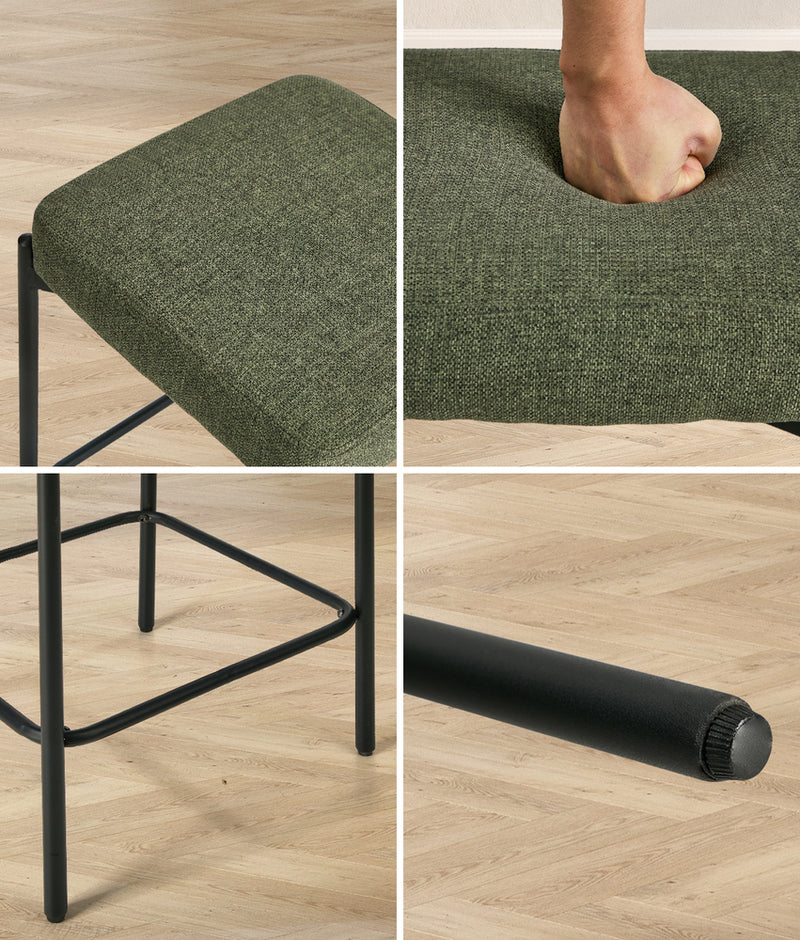 Oikiture 4x Bar Stools Kitchen Counter Stool Linen Seat Metal Green
