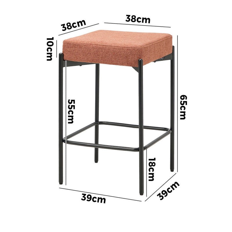 Oikiture 2x Bar Stools Kithen Stool Dining Chair Linen Metal Orange