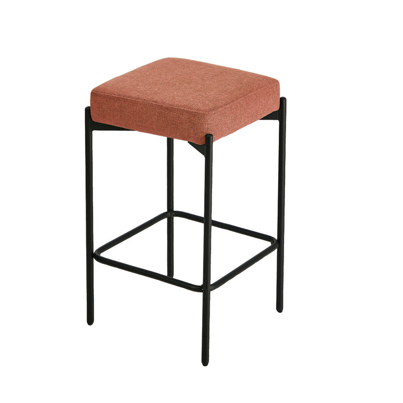 Oikiture 2x Bar Stools Kithen Stool Dining Chair Linen Metal Orange