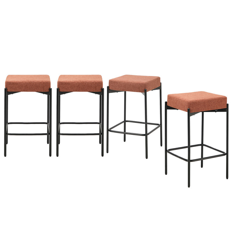 Oikiture 4x Bar Stools Kitchen Dining Chair Linen Seat Metal Orange