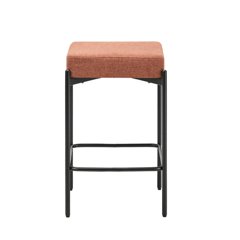Oikiture 4x Bar Stools Kitchen Dining Chair Linen Seat Metal Orange