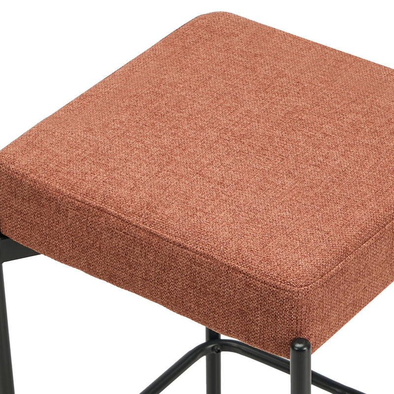 Oikiture 4x Bar Stools Kitchen Dining Chair Linen Seat Metal Orange