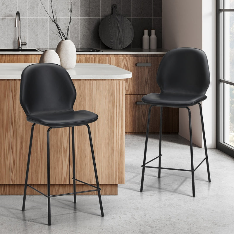 Oikiture 2x Bar Stools Kitchen Chairs High Back Leather Black