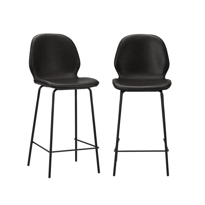 Oikiture 2x Bar Stools Kitchen Chairs High Back Leather Black