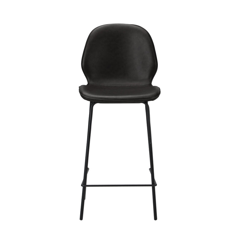 Oikiture 2x Bar Stools Kitchen Chairs High Back Leather Black