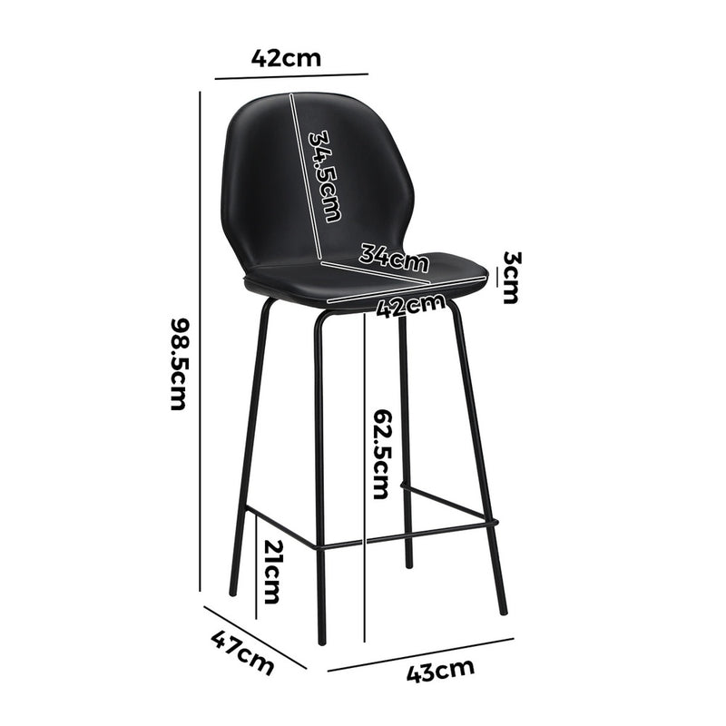 Oikiture 2x Bar Stools Kitchen Chairs High Back Leather Black