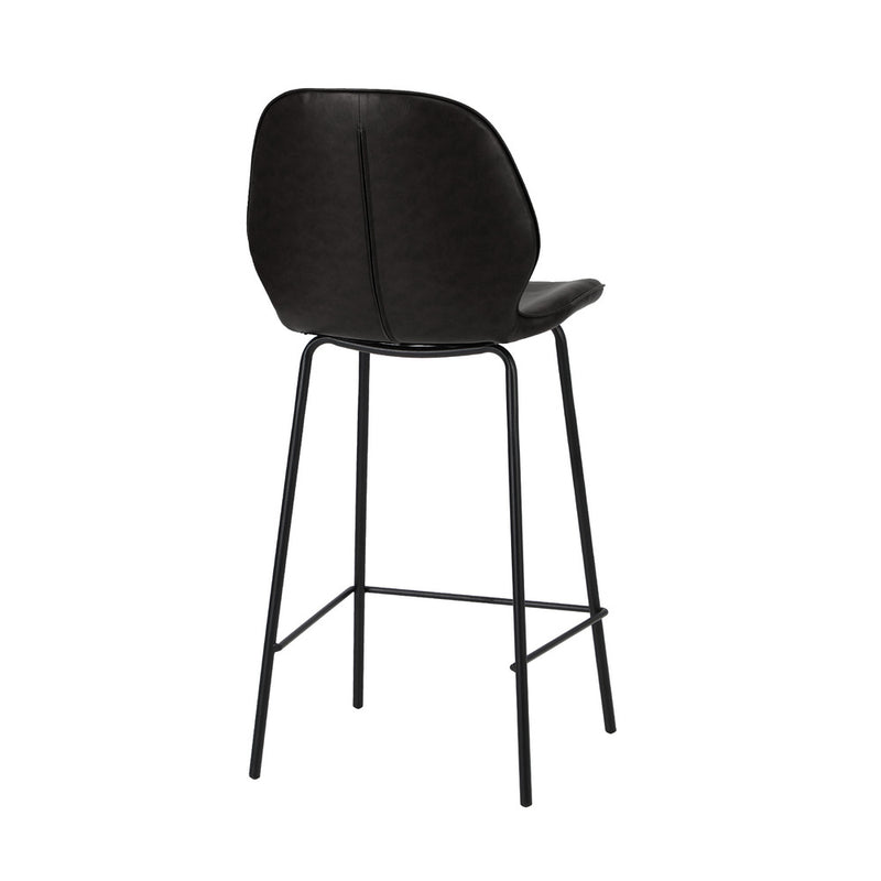 Oikiture 2x Bar Stools Kitchen Chairs High Back Leather Black