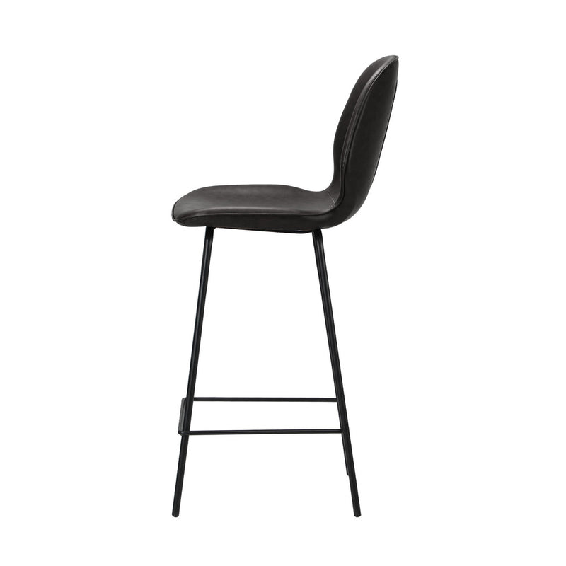 Oikiture 2x Bar Stools Kitchen Chairs High Back Leather Black