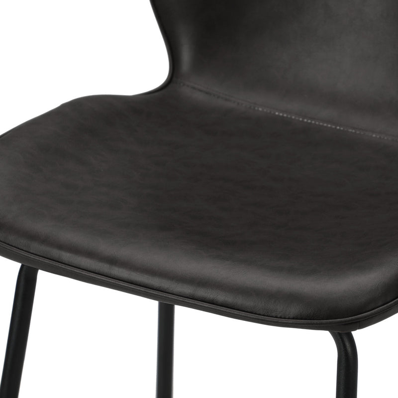 Oikiture 2x Bar Stools Kitchen Chairs High Back Leather Black