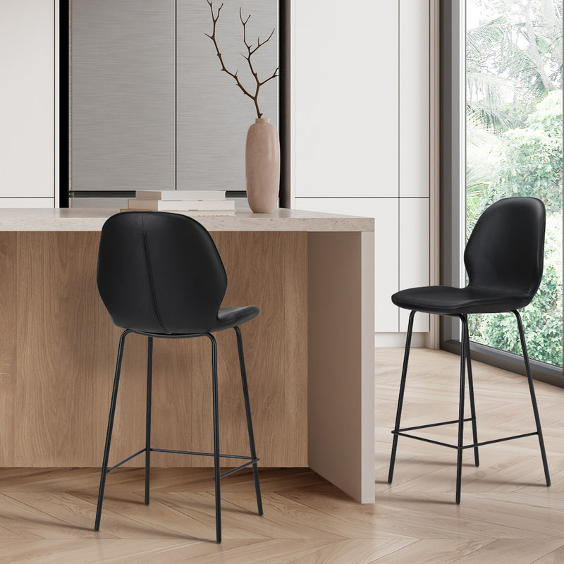 Oikiture 2x Bar Stools Kitchen Chairs High Back Leather Black