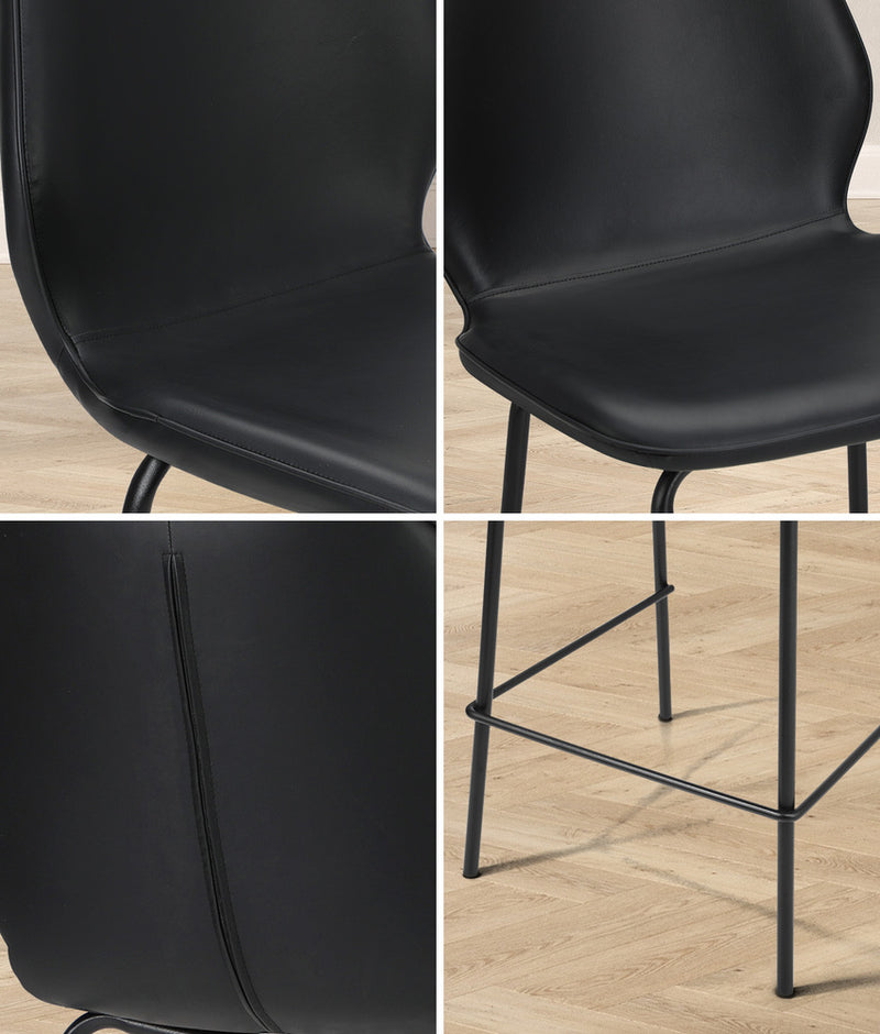 Oikiture 2x Bar Stools Kitchen Chairs High Back Leather Black