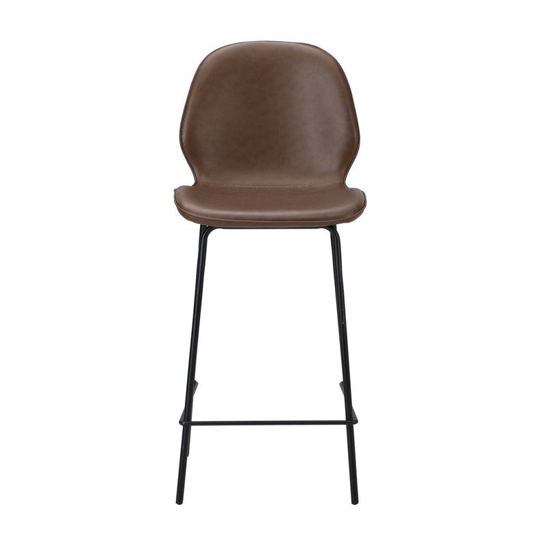 Oikiture 2x Bar Stools Kitchen Chairs High Back Leather Brown