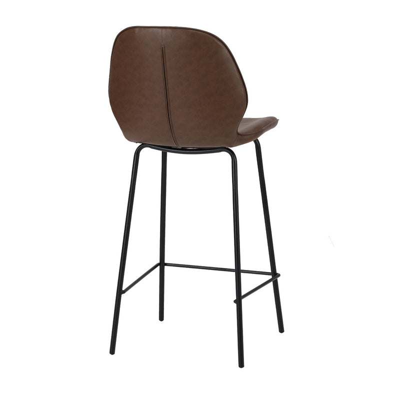 Oikiture 2x Bar Stools Kitchen Chairs High Back Leather Brown