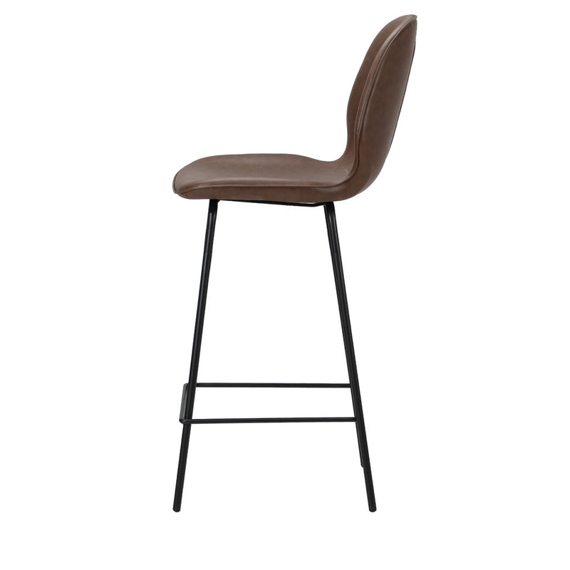 Oikiture 2x Bar Stools Kitchen Chairs High Back Leather Brown