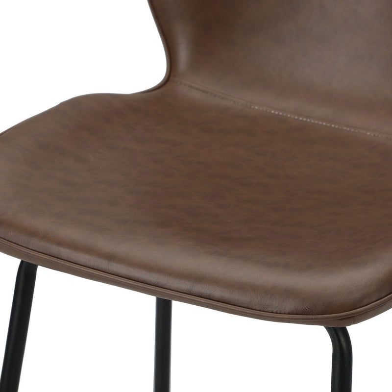 Oikiture 2x Bar Stools Kitchen Chairs High Back Leather Brown
