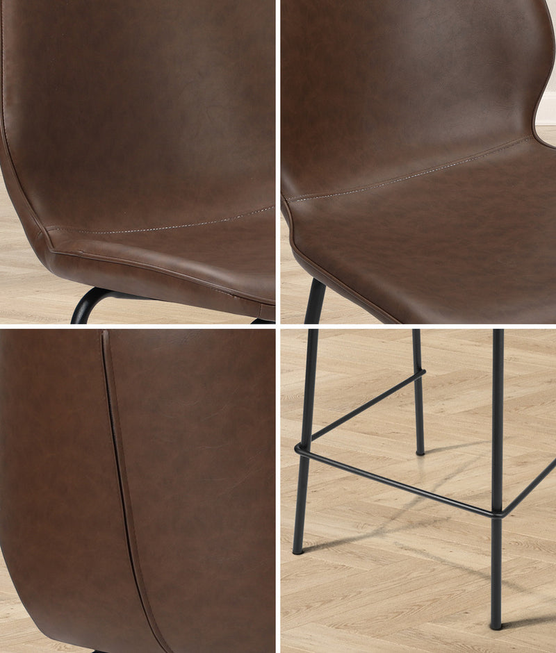 Oikiture 2x Bar Stools Kitchen Chairs High Back Leather Brown