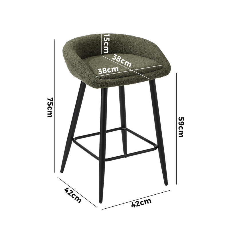 Oikiture 2PCS Bar Stools Boucle Fabric Green and Black