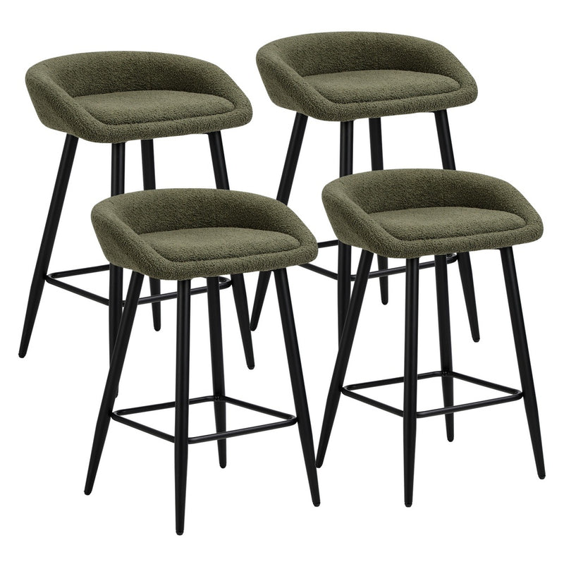 Oikiture 4PCS Bar Stools Boucle Fabric Green and Black