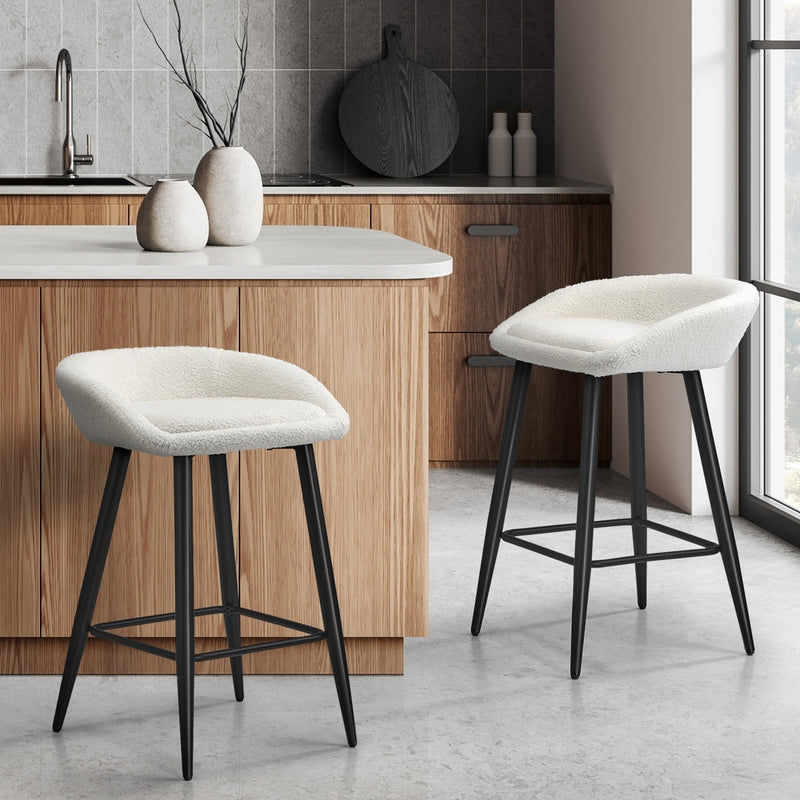 Oikiture 2PCS Bar Stools Boucle Fabric White and Black