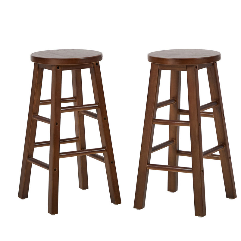 Oikiture 2x Kitchen Counter Round Bar Stool Chairs Footrest Walnut