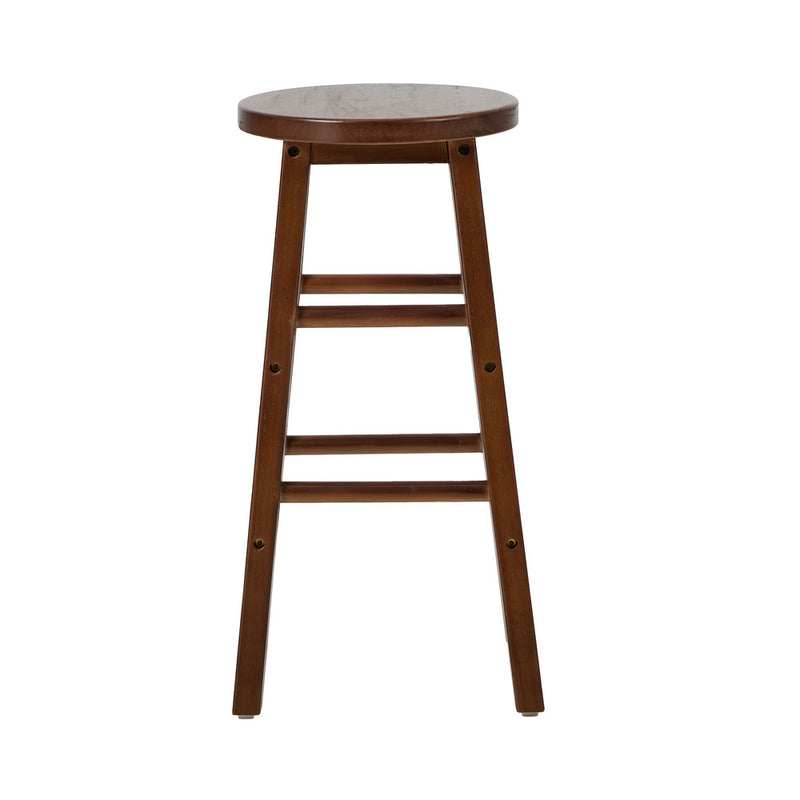 Oikiture 2x Kitchen Counter Round Bar Stool Chairs Footrest Walnut