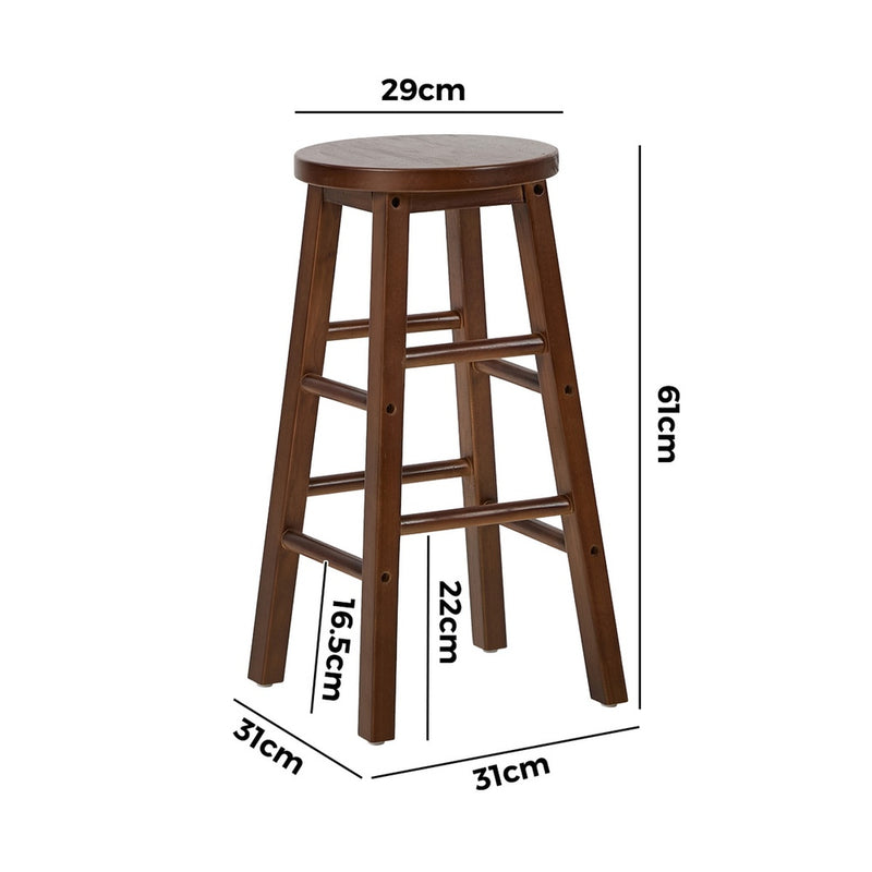 Oikiture 2x Kitchen Counter Round Bar Stool Chairs Footrest Walnut