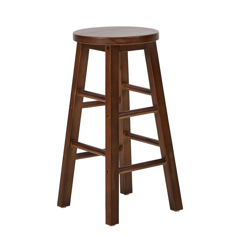 Oikiture 2x Kitchen Counter Round Bar Stool Chairs Footrest Walnut