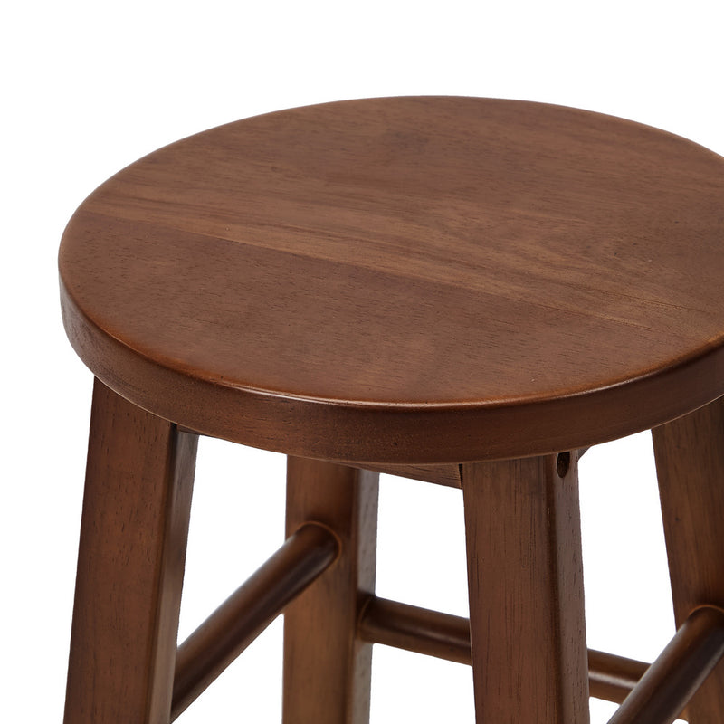 Oikiture 2x Kitchen Counter Round Bar Stool Chairs Footrest Walnut