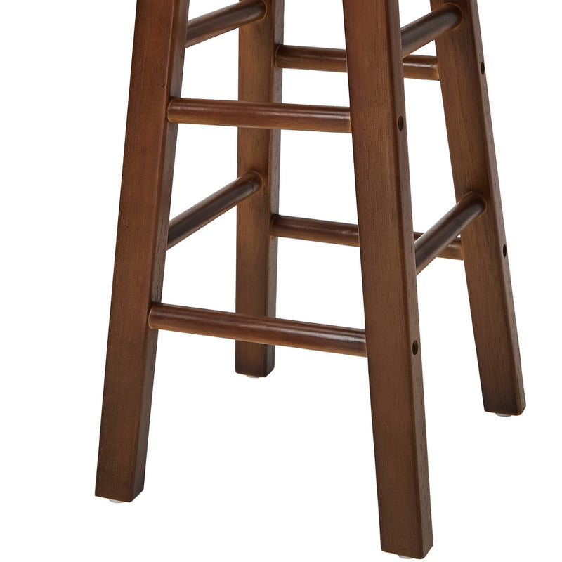 Oikiture 2x Kitchen Counter Round Bar Stool Chairs Footrest Walnut