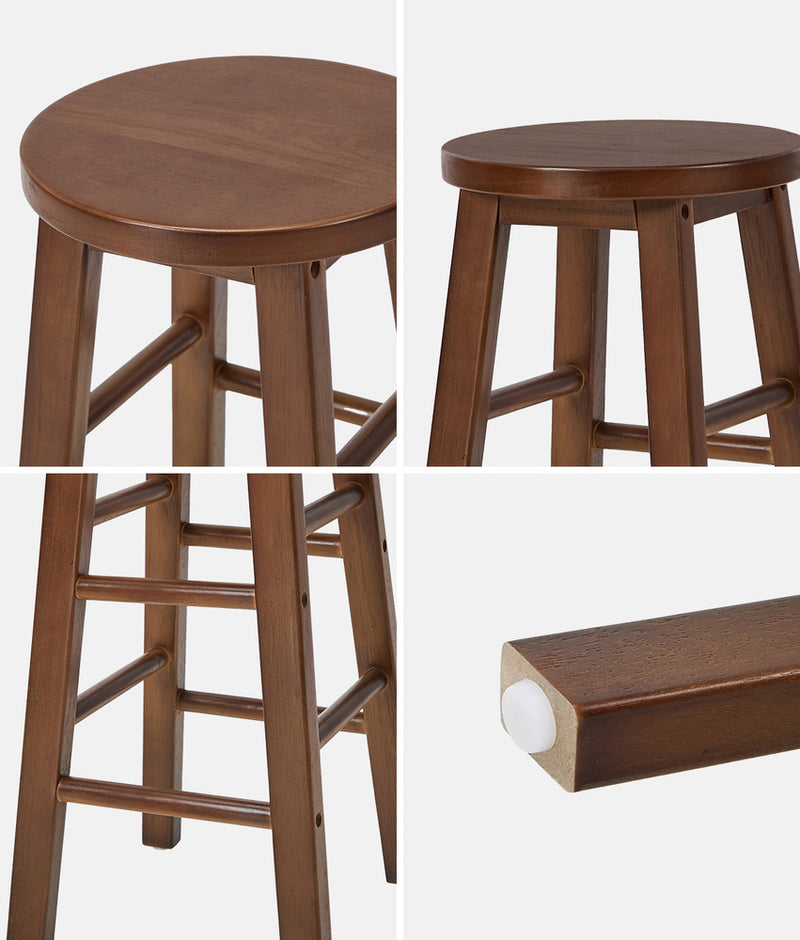 Oikiture 2x Kitchen Counter Round Bar Stool Chairs Footrest Walnut
