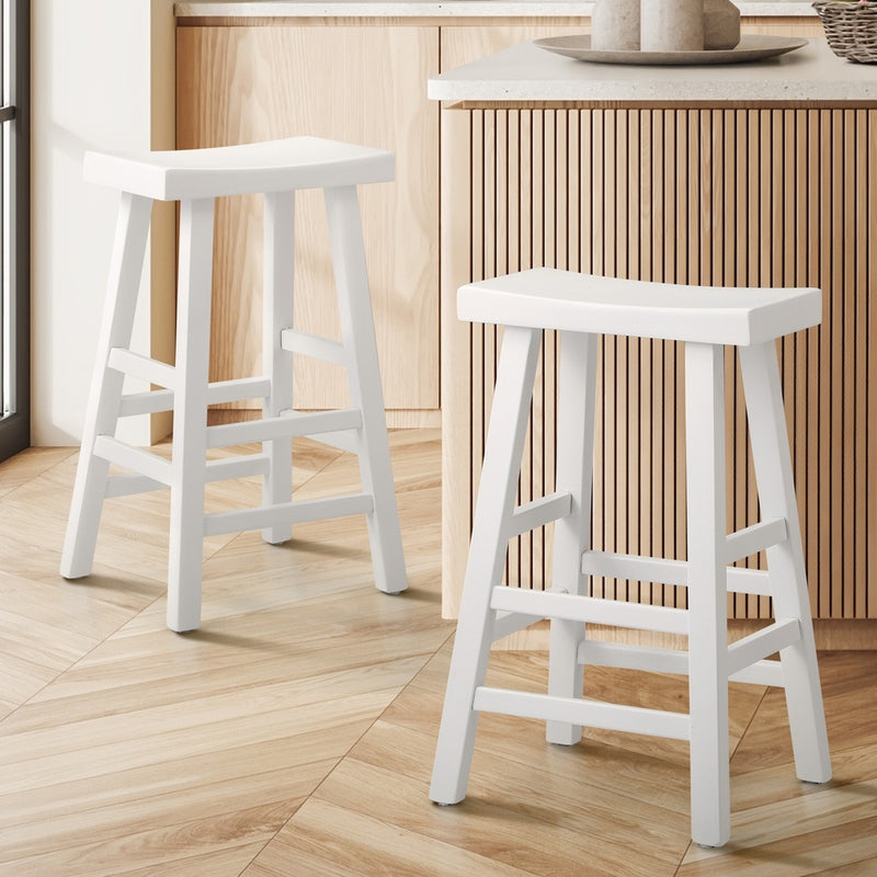 Oikiture 2X Bar Stools Kitchen Stool Wooden Counter Chairs White