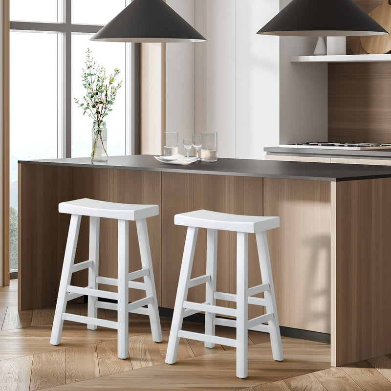 Oikiture 2X Bar Stools Kitchen Stool Wooden Counter Chairs White