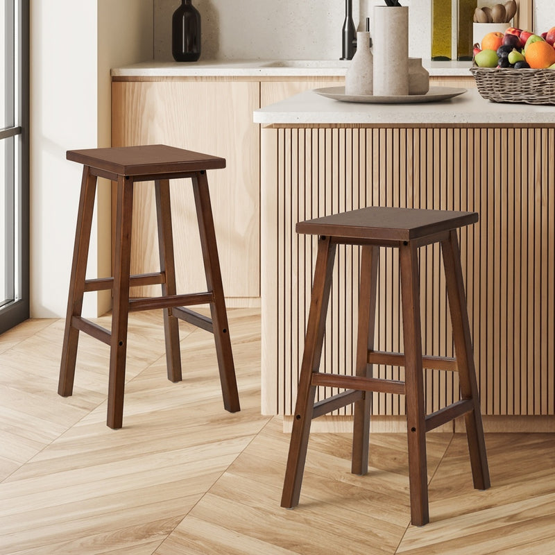 Oikiture 2x Bar Stool Kitchen Counter Dining Chair Footrest Walnut