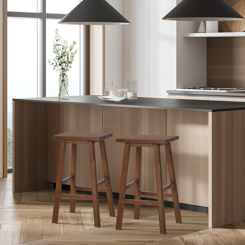 Oikiture 2x Bar Stool Kitchen Counter Dining Chair Footrest Walnut