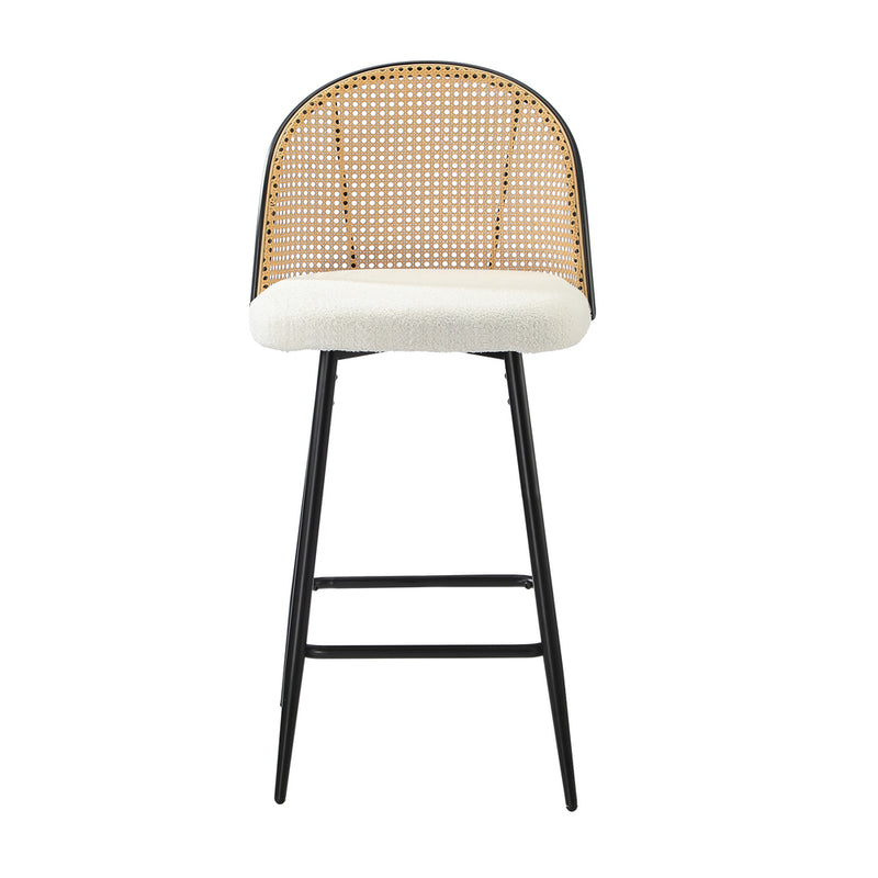Oikiture 2x Bar Stools Kitchen Counter Stool Rattan Boucle Fabric